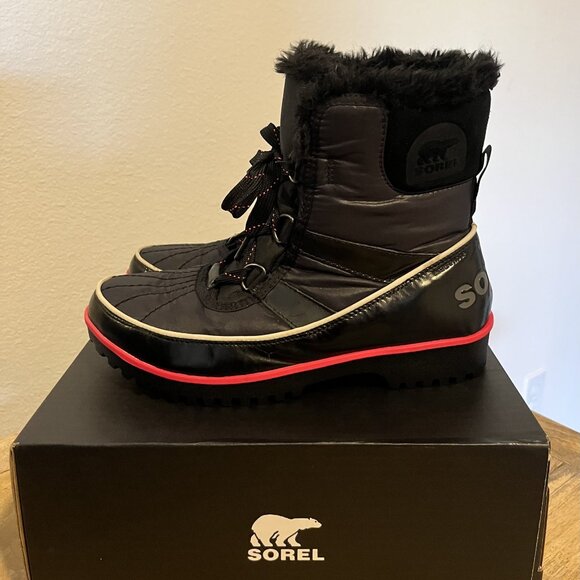 Sorel Tivoli Duck Snow Boot Women’s 8.5 Waterproof Winter Lace-Up- Black/HotPink - Picture 5 of 8